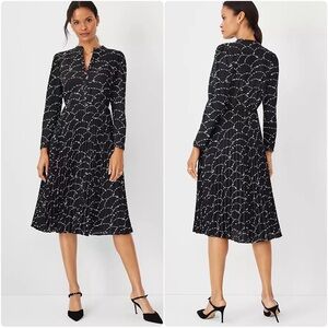 Ann Taylor Floral Pleated Flare Dress Size 2